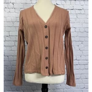 Madewell Ribbed Sweater-Knit Cardigan Lightweight Button Up Brown X-Small